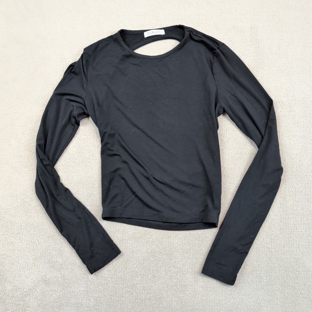 Dirass Y2K Open Back Long Sleeve Top XS Black Modal Balletcore Minimalist